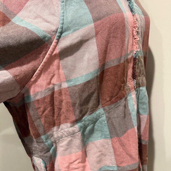 We The Free Plaid Released Trim Button-Down Top - Picture 5 of 11